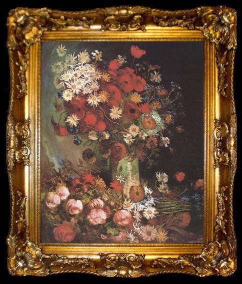 framed  Vincent Van Gogh Vase wtih Poppies,Cornflowers,Peonies and Chrysanthemums (nn04), ta009-2